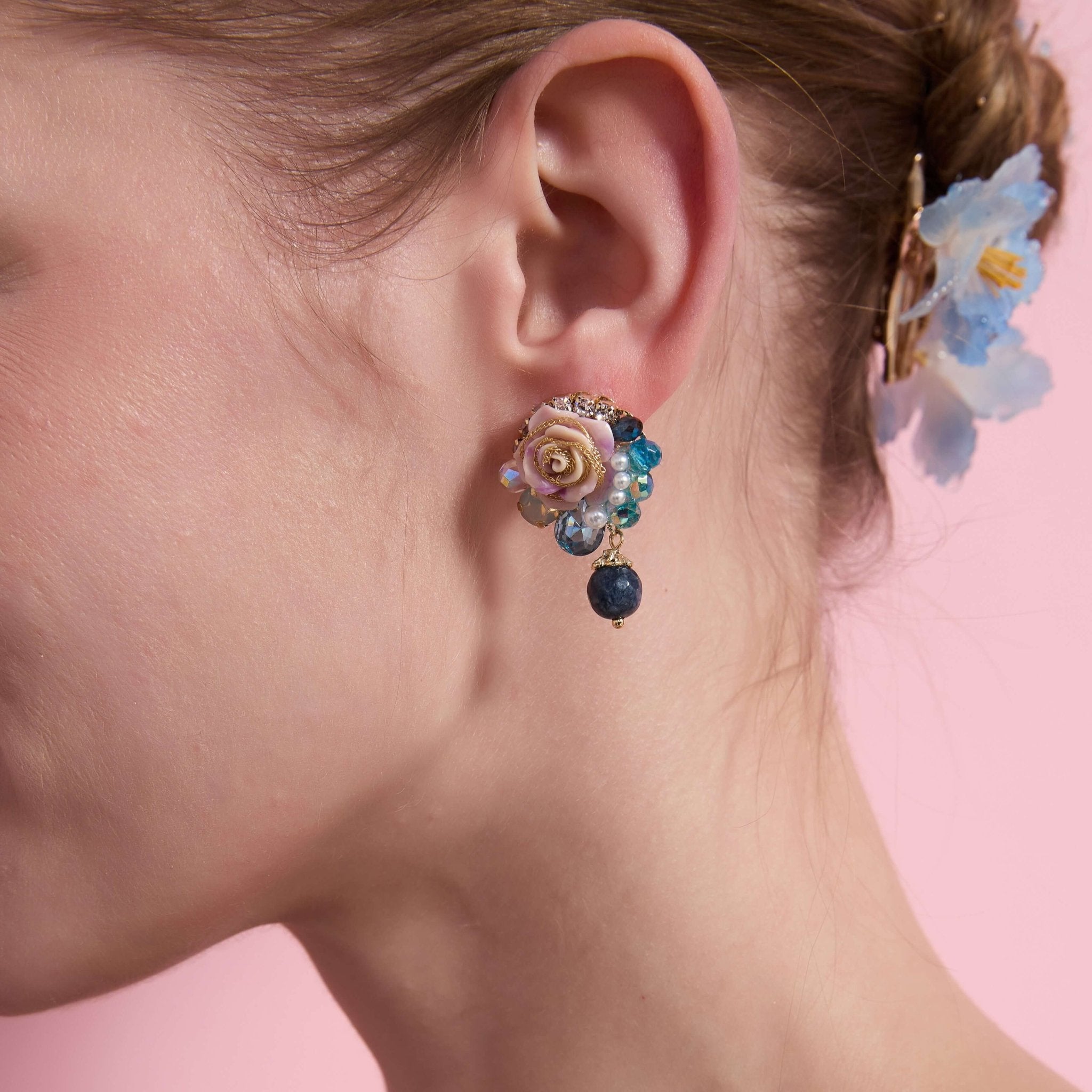 Sapphire Camellia Berry Drop EarringsEarringsJewelryBlossomuniqueflowerearringsgiftforhermothergiftdaughtergiftbirthdaygiftanniversarygift