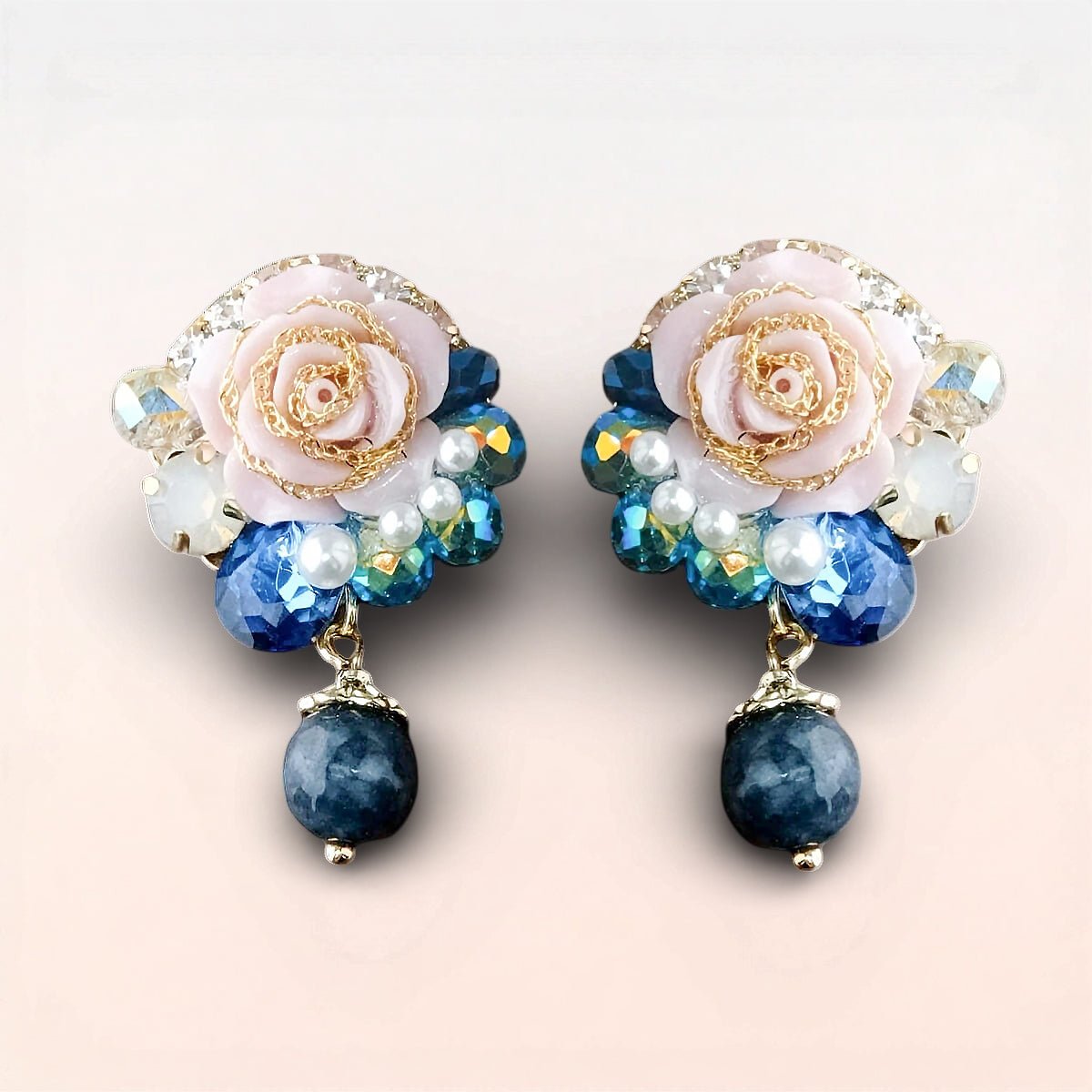 Sapphire Camellia Berry Drop EarringsEarringsJewelryBlossomuniqueflowerearringsgiftforhermothergiftdaughtergiftbirthdaygiftanniversarygift