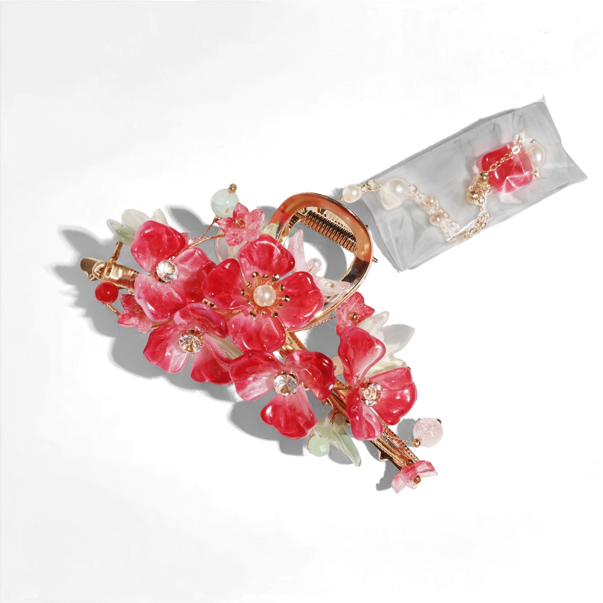 Scarlet Sakura Tassel Hair Claw hair claws JewelryBlossom flowerjewelry weddingjewelry bridaljewelry weddinggift bridemaidgiftgiftforher mothergift daughtergift birthdaygift anniversarygi