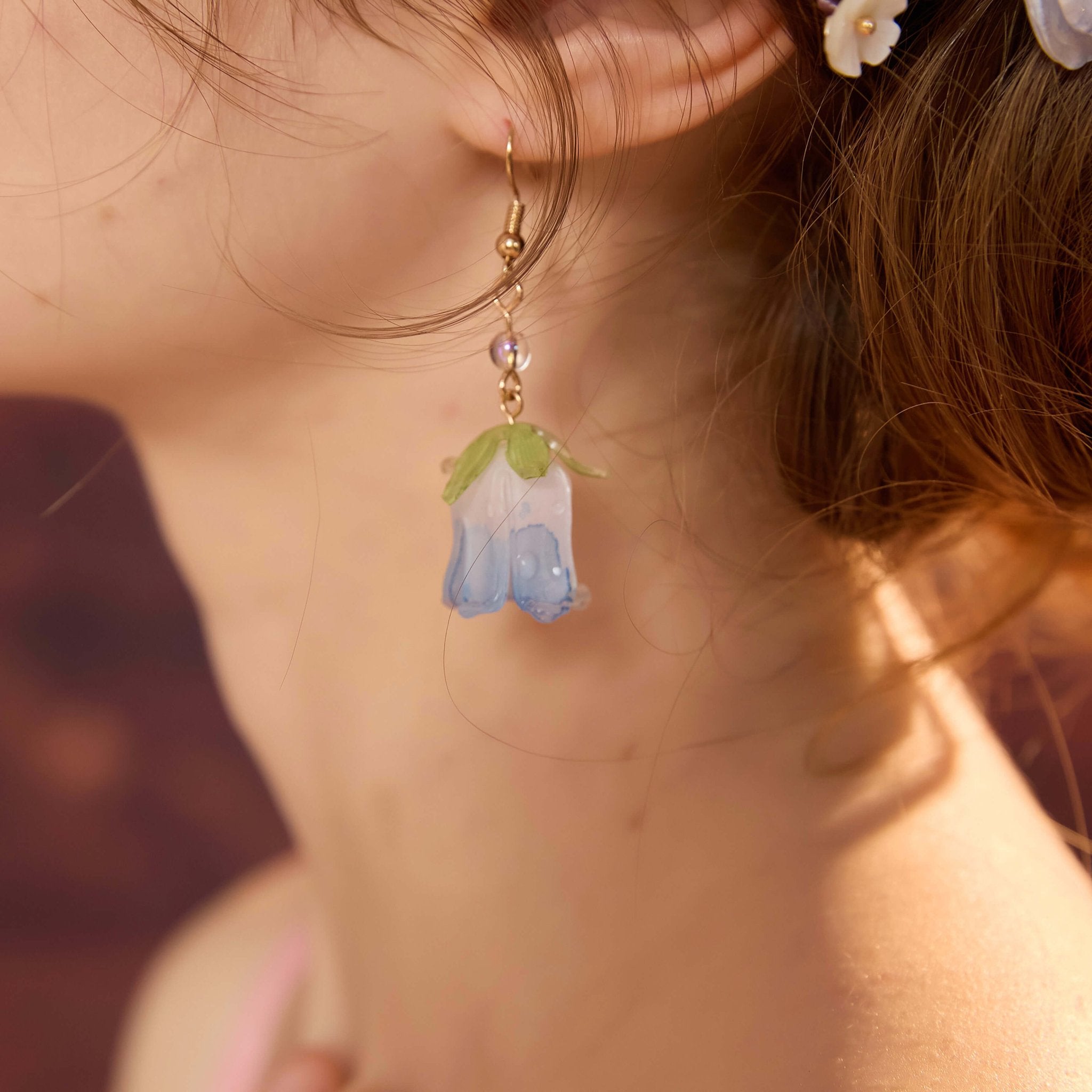 Sky Blue Lily of Valley Drop EarringsEarringsJewelryBlossomuniqueflowerearringsgiftforhermothergiftdaughtergiftbirthdaygiftanniversarygift