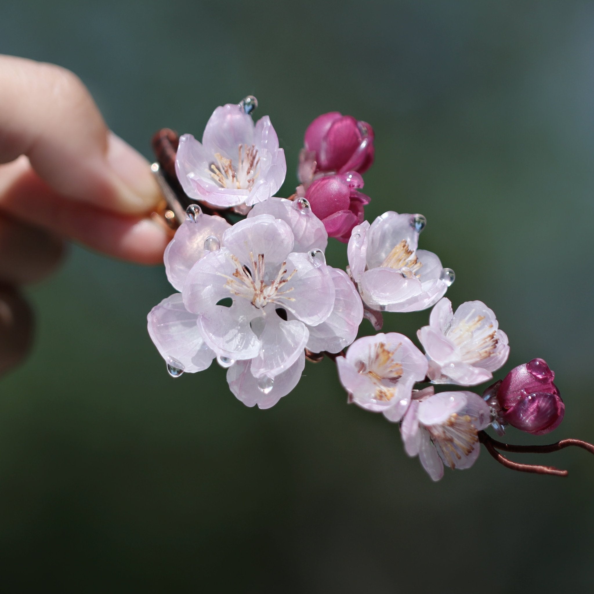 Spring Rain Cherry Bloom Hair ClipHair ClipsJewelryBlossomuniqueflowerearringsgiftforhermothergiftdaughtergiftbirthdaygiftanniversarygift