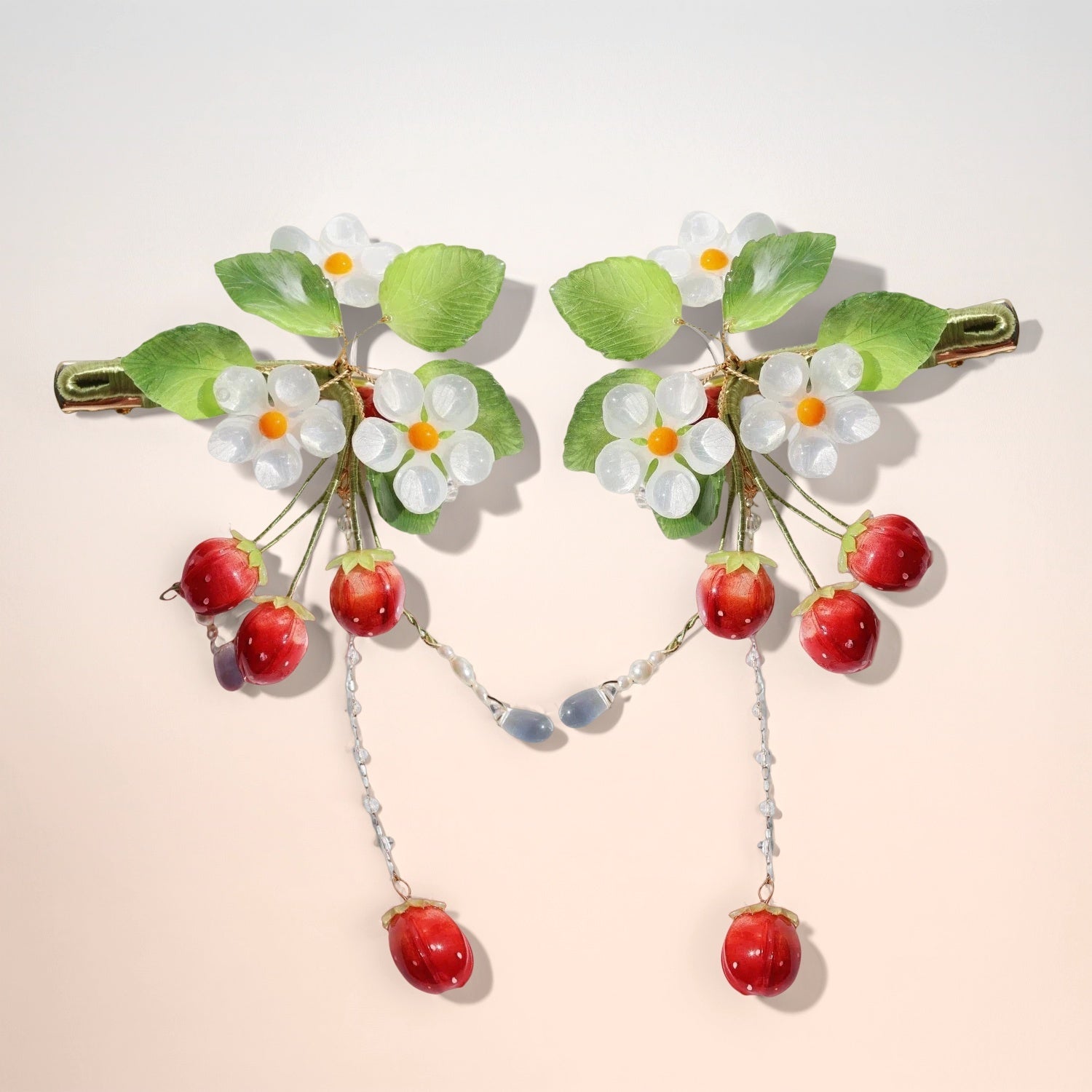 Strawberries & Daisies Hair ClipsHair ClipsJewelryBlossomuniqueflowerearringsgiftforhermothergiftdaughtergiftbirthdaygiftanniversarygift