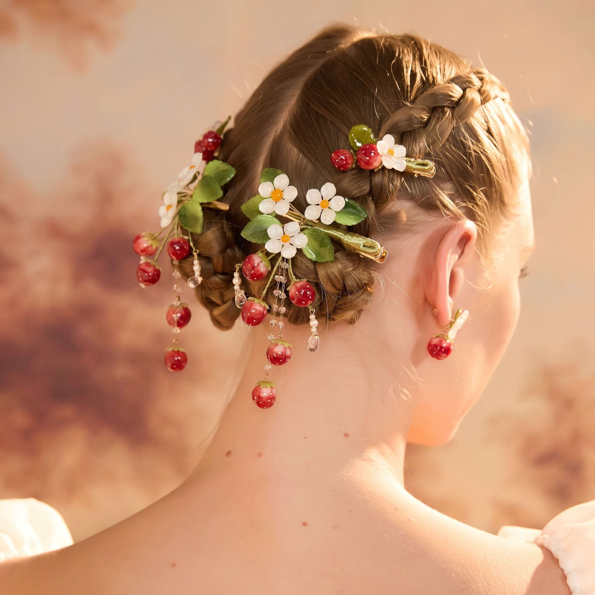 Strawberries & Daisies Stud EarringsHair ClipsJewelryBlossomuniqueflowerearringsgiftforhermothergiftdaughtergiftbirthdaygiftanniversarygift