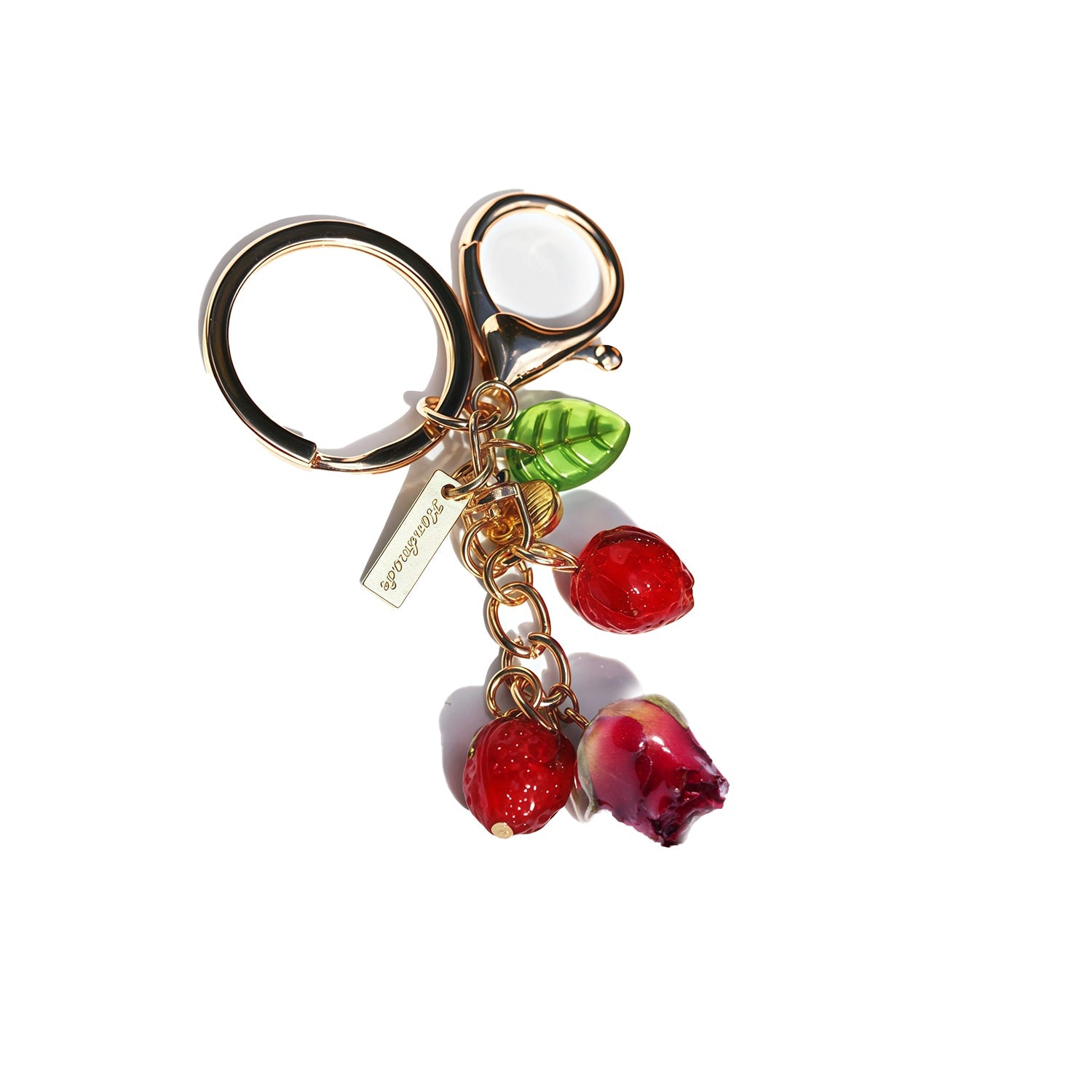 Strawberry Red Rose Key Chain Bag CharmbroochJewelryBlossomuniqueflowerearringsgiftforhermothergiftdaughtergiftbirthdaygiftanniversarygift
