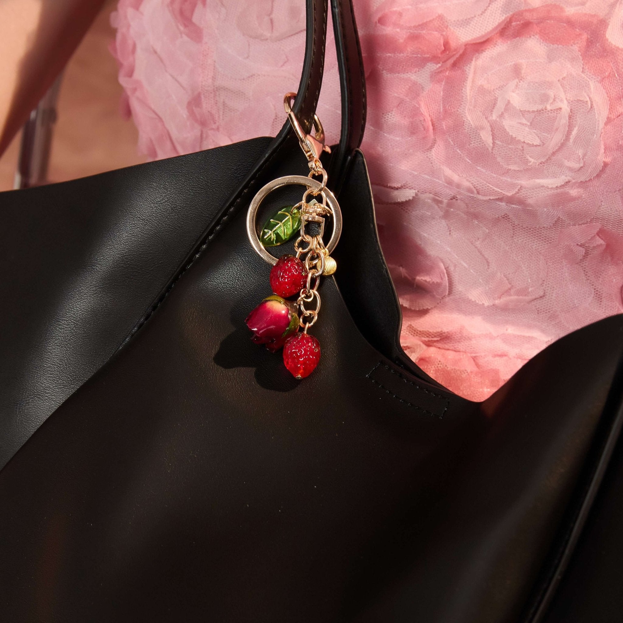 Strawberry Red Rose Key Chain Bag CharmbroochJewelryBlossomuniqueflowerearringsgiftforhermothergiftdaughtergiftbirthdaygiftanniversarygift