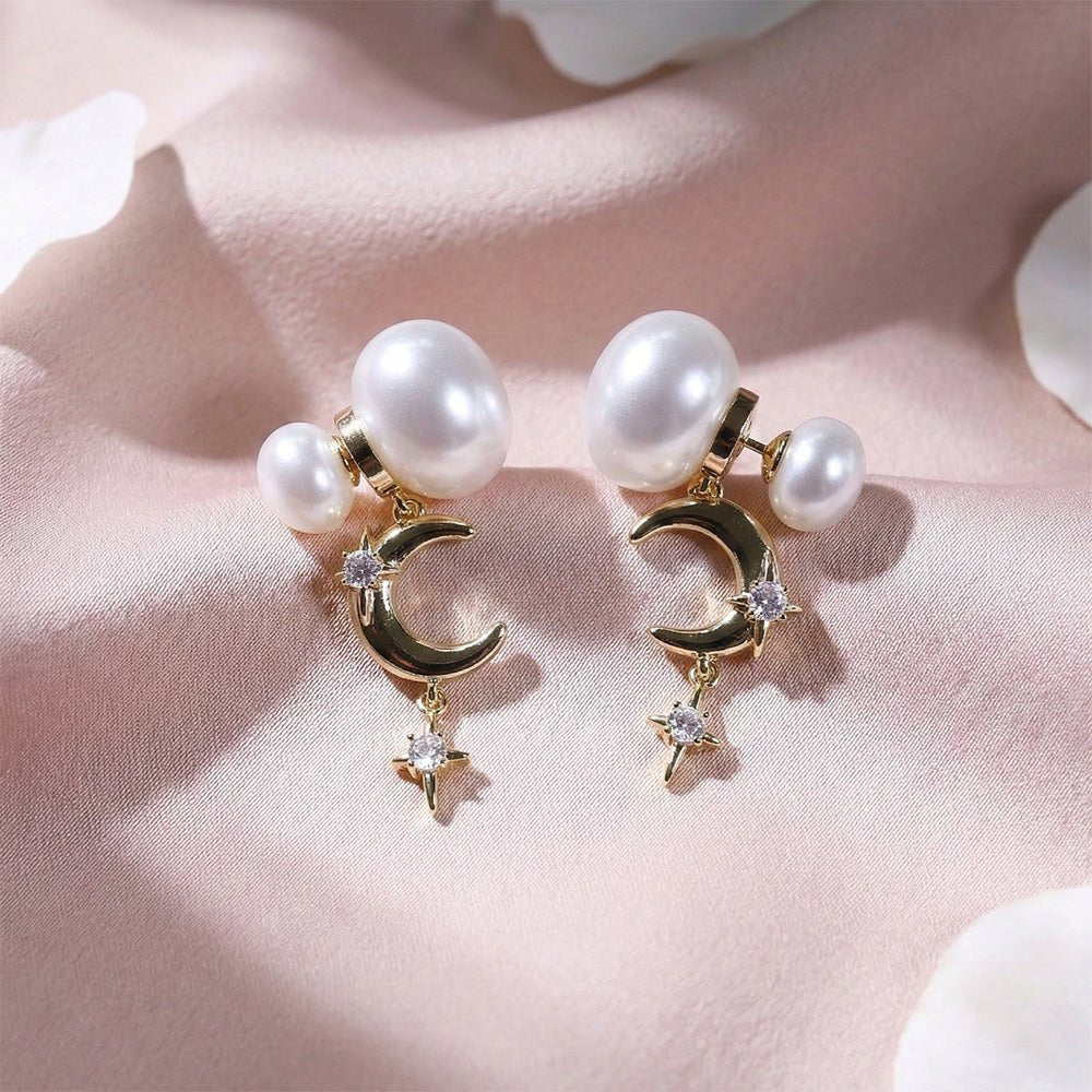The Lunar Orbit Pearl Stud EarringsEarringsJewelryBlossomuniqueflowerearringsgiftforhermothergiftdaughtergiftbirthdaygiftanniversarygift