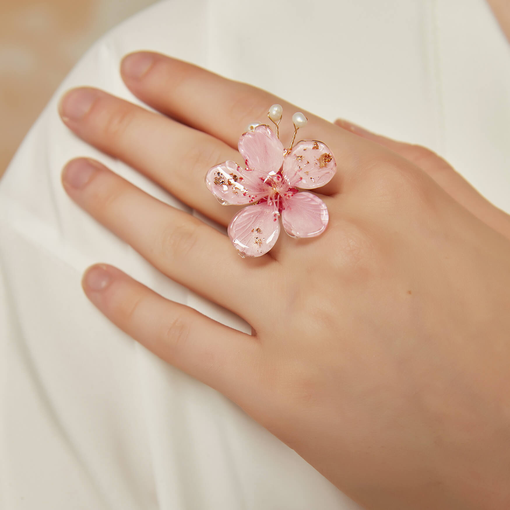Translucent Cherry Blossom RingRingsJewelryBlossomuniqueflowerearringsgiftforhermothergiftdaughtergiftbirthdaygiftanniversarygift
