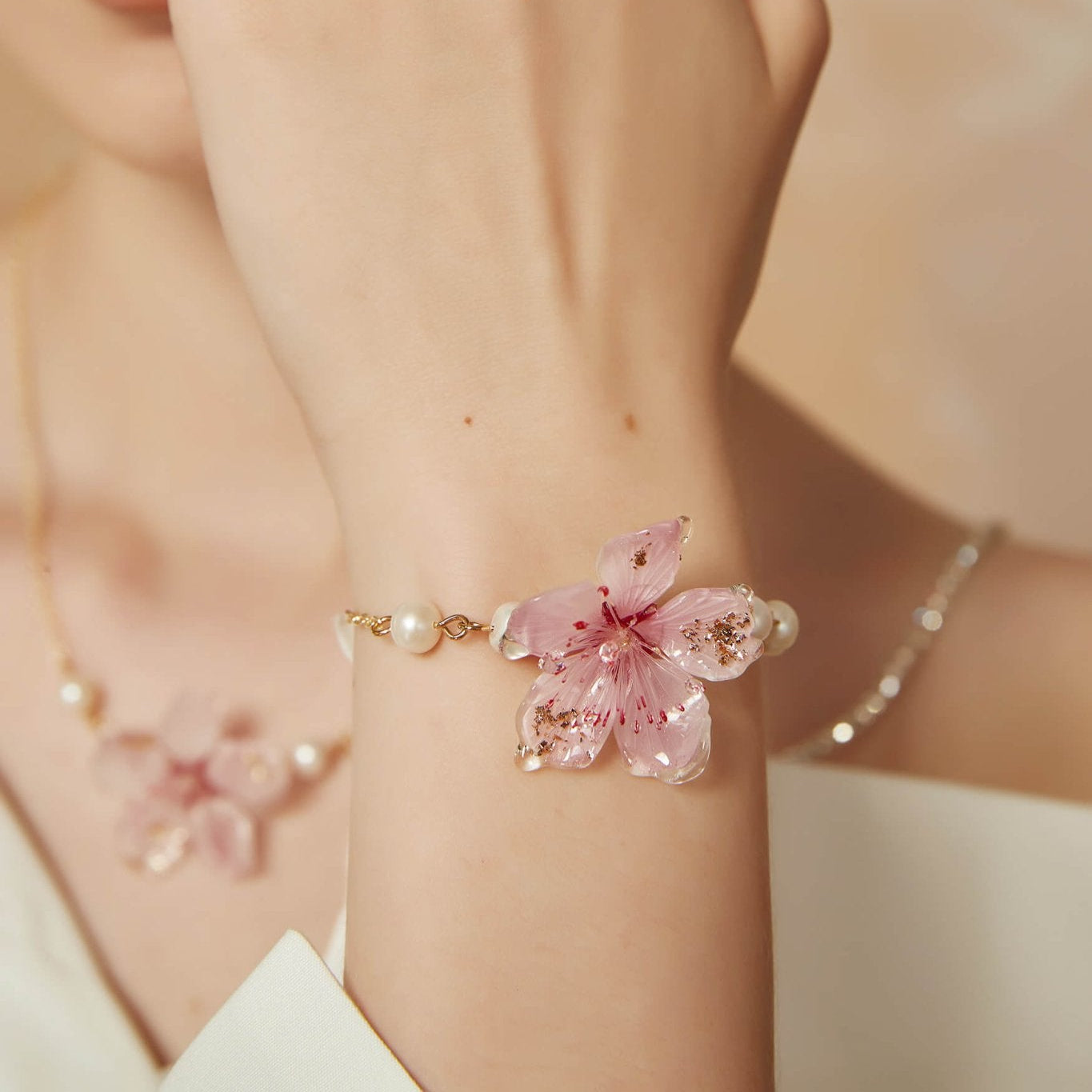 Translucent Classic Cherry BraceletEarringsJewelryBlossomuniqueflowerearringsgiftforhermothergiftdaughtergiftbirthdaygiftanniversarygift