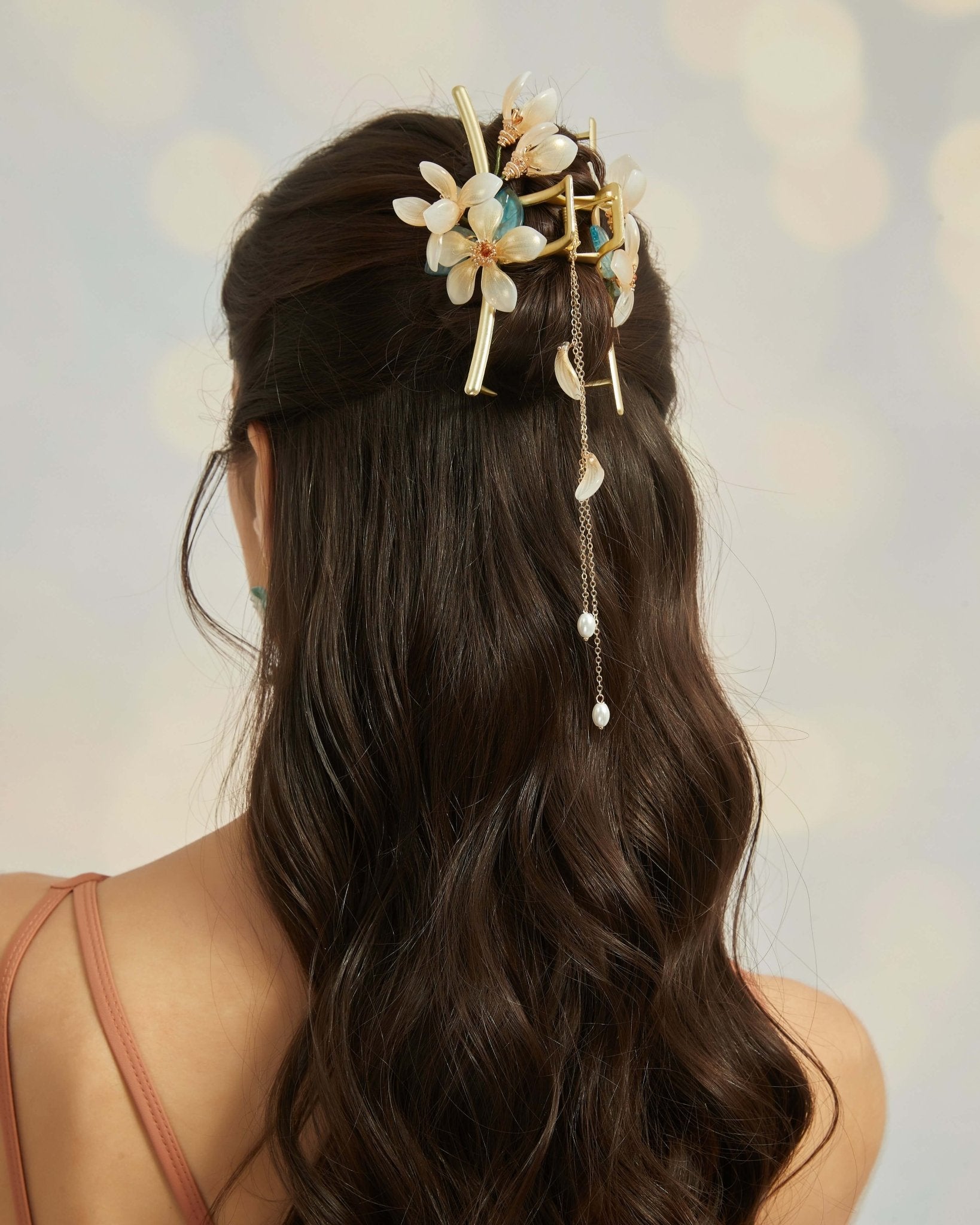 Translucent Jasmine Flower Blue Leaf Hair Clawhair clawsJewelryBlossomuniqueflowerearringsgiftforhermothergiftdaughtergiftbirthdaygiftanniversarygift