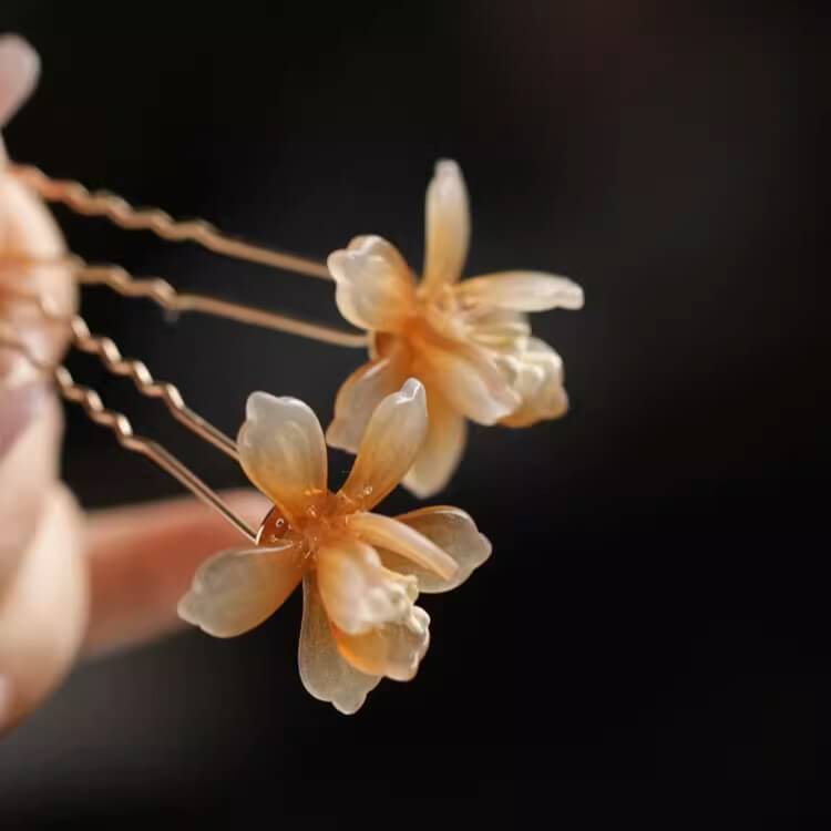 Translucent Yellow Jasmine Flower Hair Pin (2 - pc)HAIRJewelryBlossomuniqueflowerearringsgiftforhermothergiftdaughtergiftbirthdaygiftanniversarygift