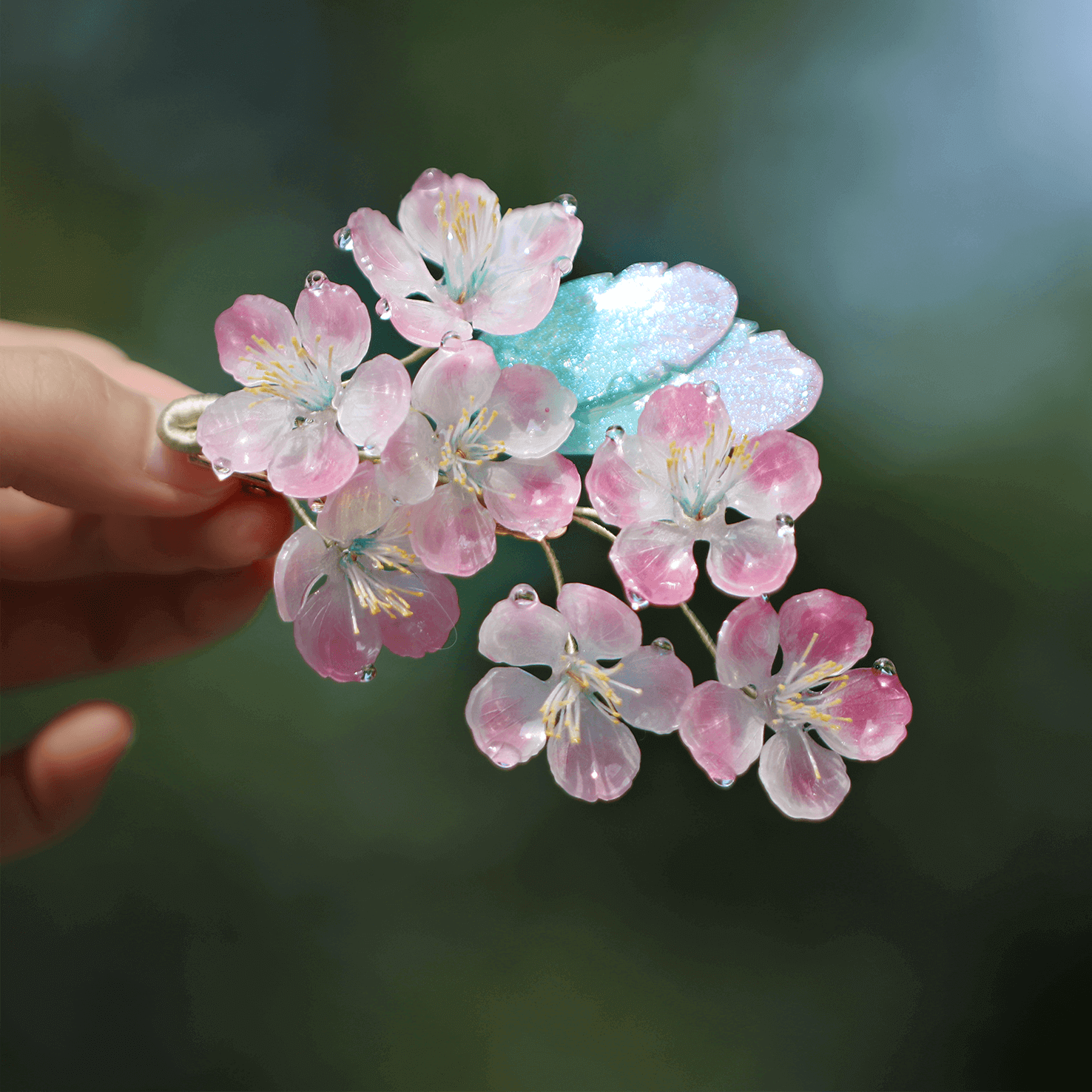 Whimsical Peach Leafy Garden Hair ClipHair ClipsJewelryBlossomuniqueflowerearringsgiftforhermothergiftdaughtergiftbirthdaygiftanniversarygift