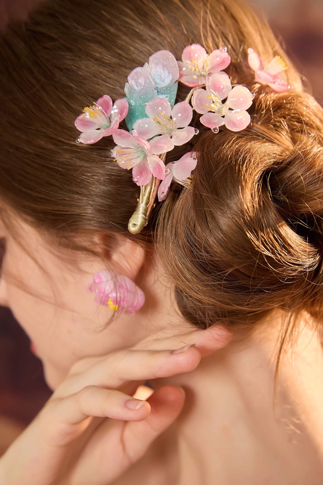 Whimsical Peach Leafy Garden Hair ClipHair ClipsJewelryBlossomuniqueflowerearringsgiftforhermothergiftdaughtergiftbirthdaygiftanniversarygift