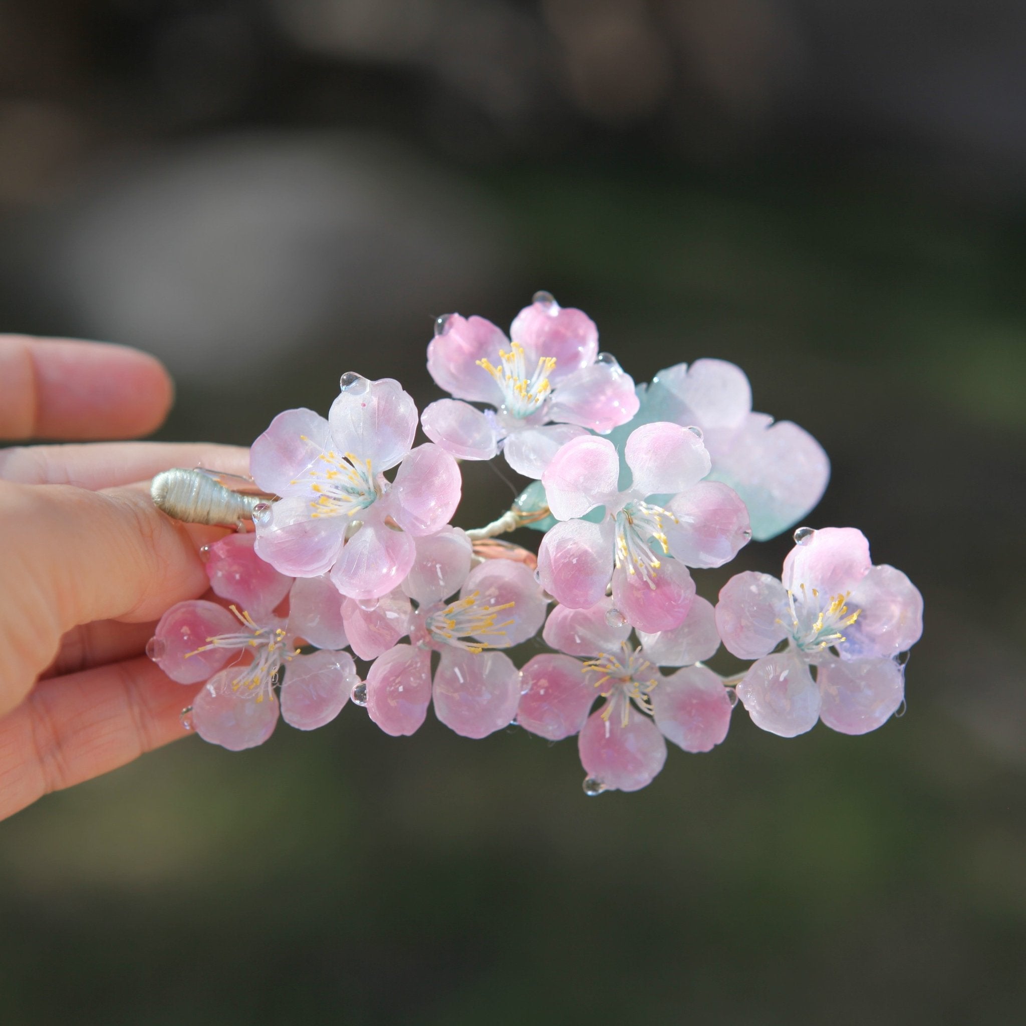 Whimsical Peach Leafy Garden Hair ClipHair ClipsJewelryBlossomuniqueflowerearringsgiftforhermothergiftdaughtergiftbirthdaygiftanniversarygift