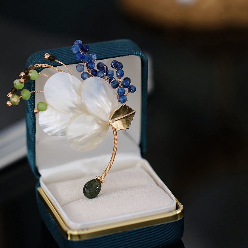 White Shell Crystal Branch Brooch/ Final SalebroochJewelryBlossomuniqueflowerearringsgiftforhermothergiftdaughtergiftbirthdaygiftanniversarygift