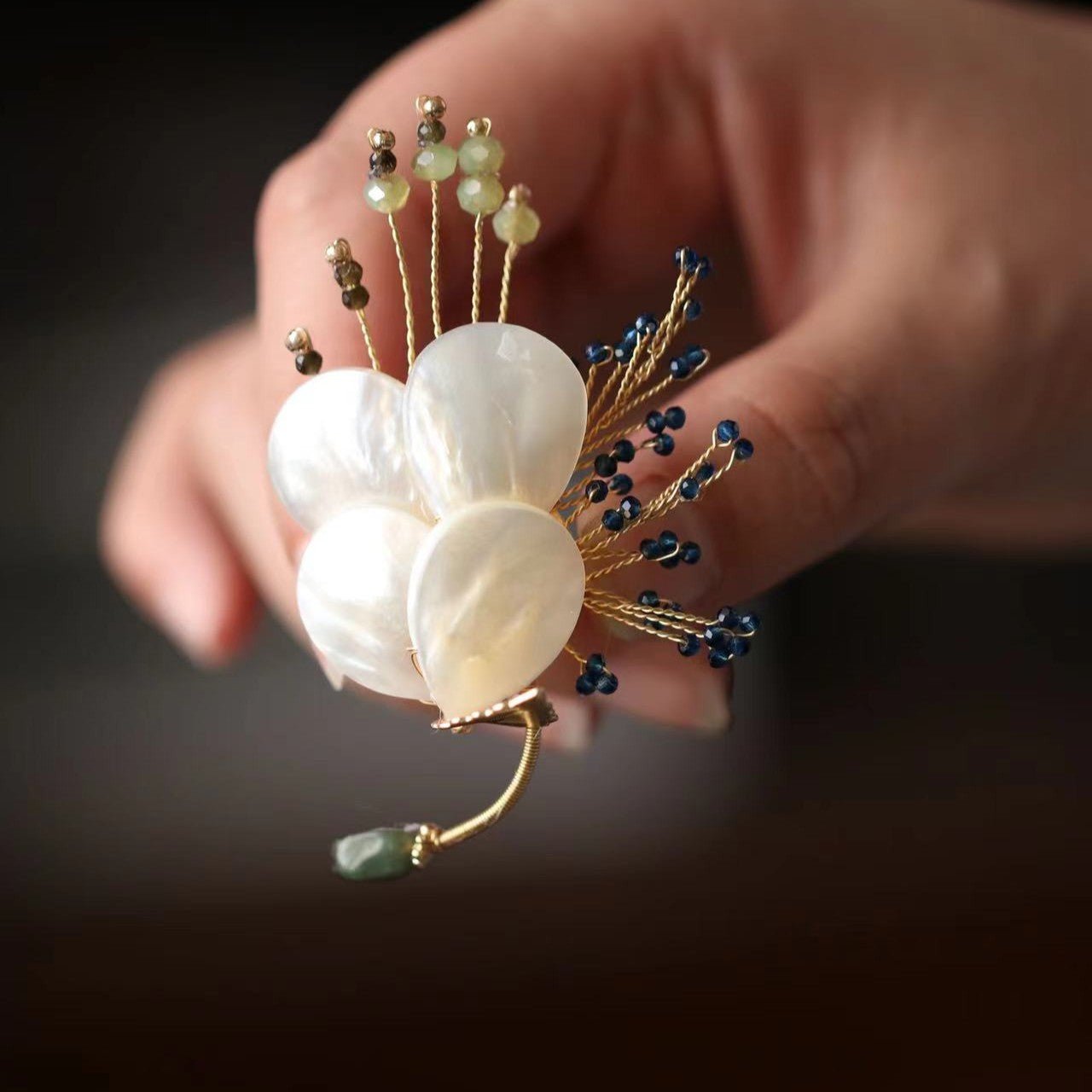 White Shell Crystal Branch Brooch/ Final SalebroochJewelryBlossomuniqueflowerearringsgiftforhermothergiftdaughtergiftbirthdaygiftanniversarygift