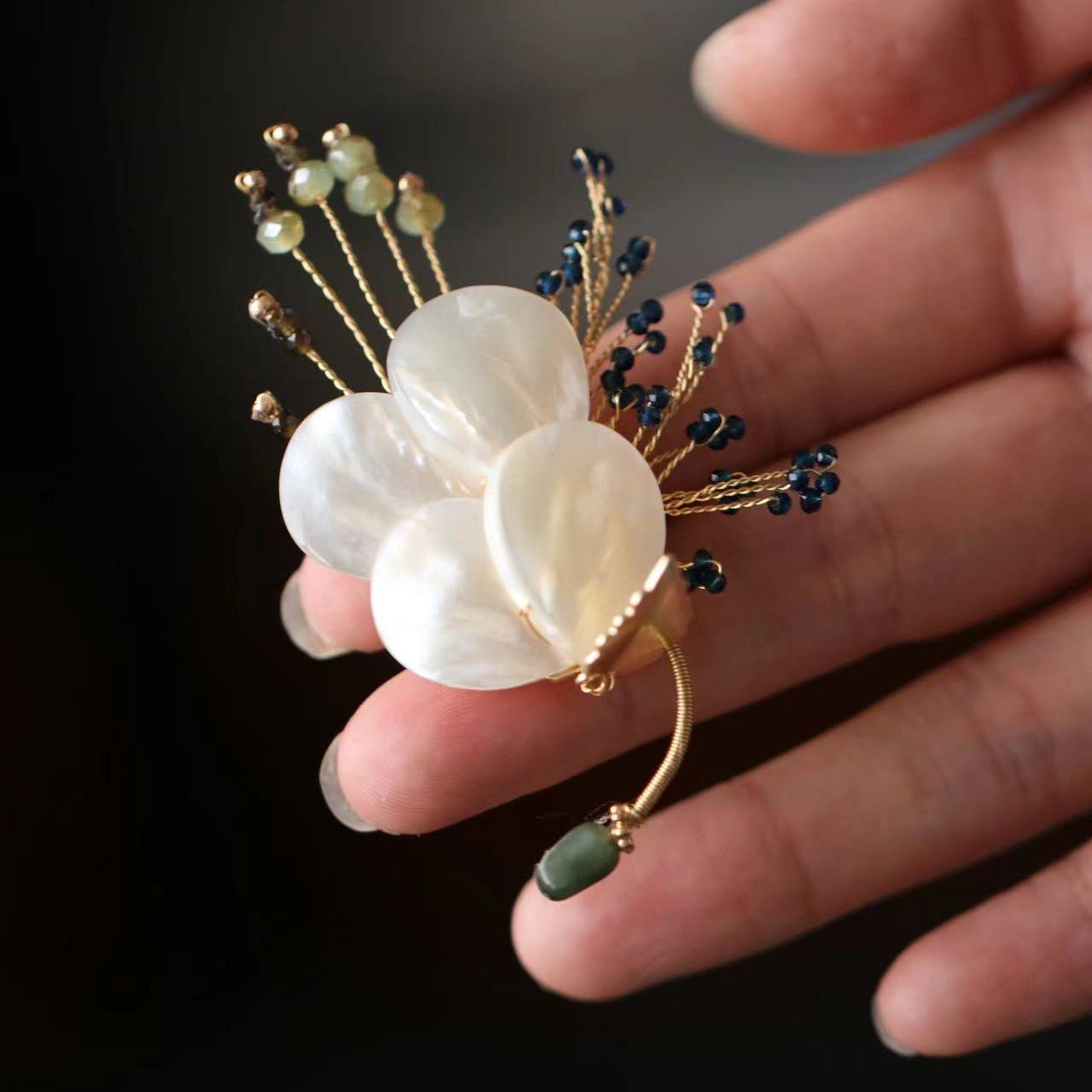 White Shell Crystal Branch Brooch/ Final SalebroochJewelryBlossomuniqueflowerearringsgiftforhermothergiftdaughtergiftbirthdaygiftanniversarygift