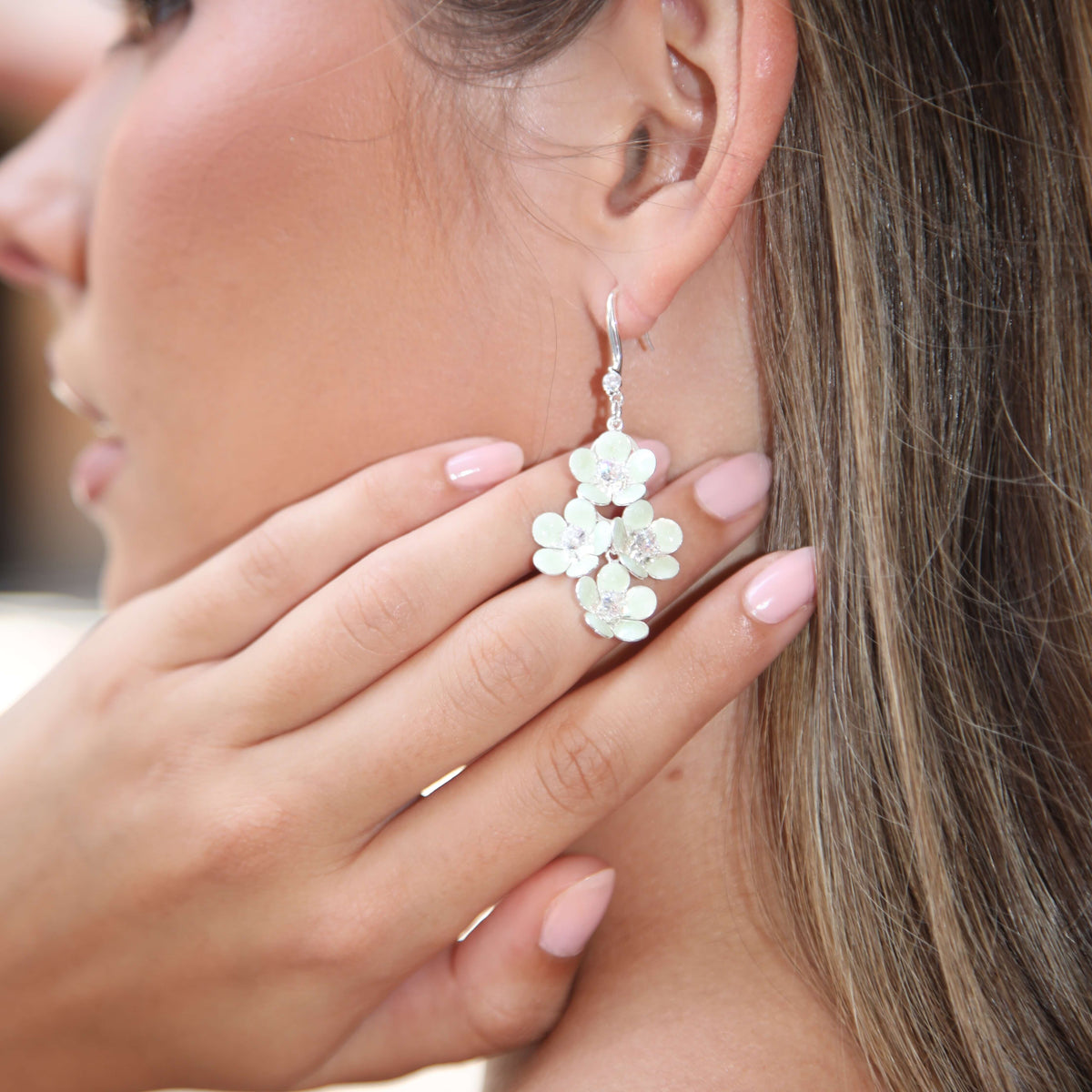 Sage Blossom Crystal Chandelier Earrings