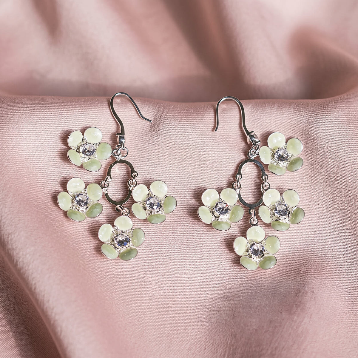 Sage Blossom Crystal Chandelier Earrings
