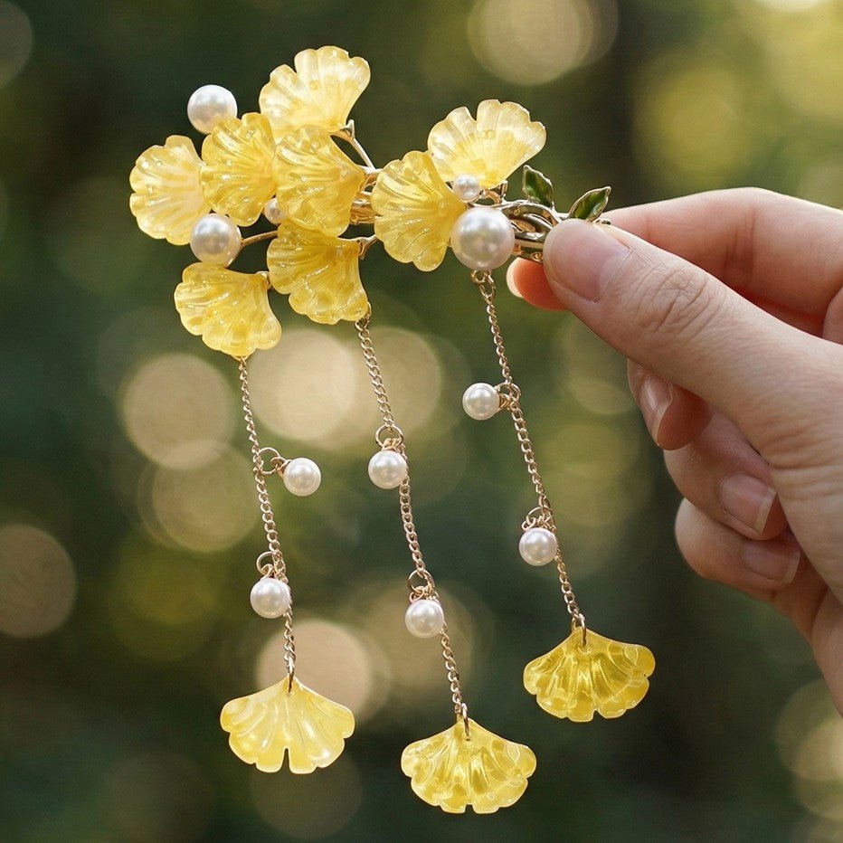 Yellow Ginkgo Tassel Hair Cliphair clawsJewelryBlossomuniqueflowerearringsgiftforhermothergiftdaughtergiftbirthdaygiftanniversarygift