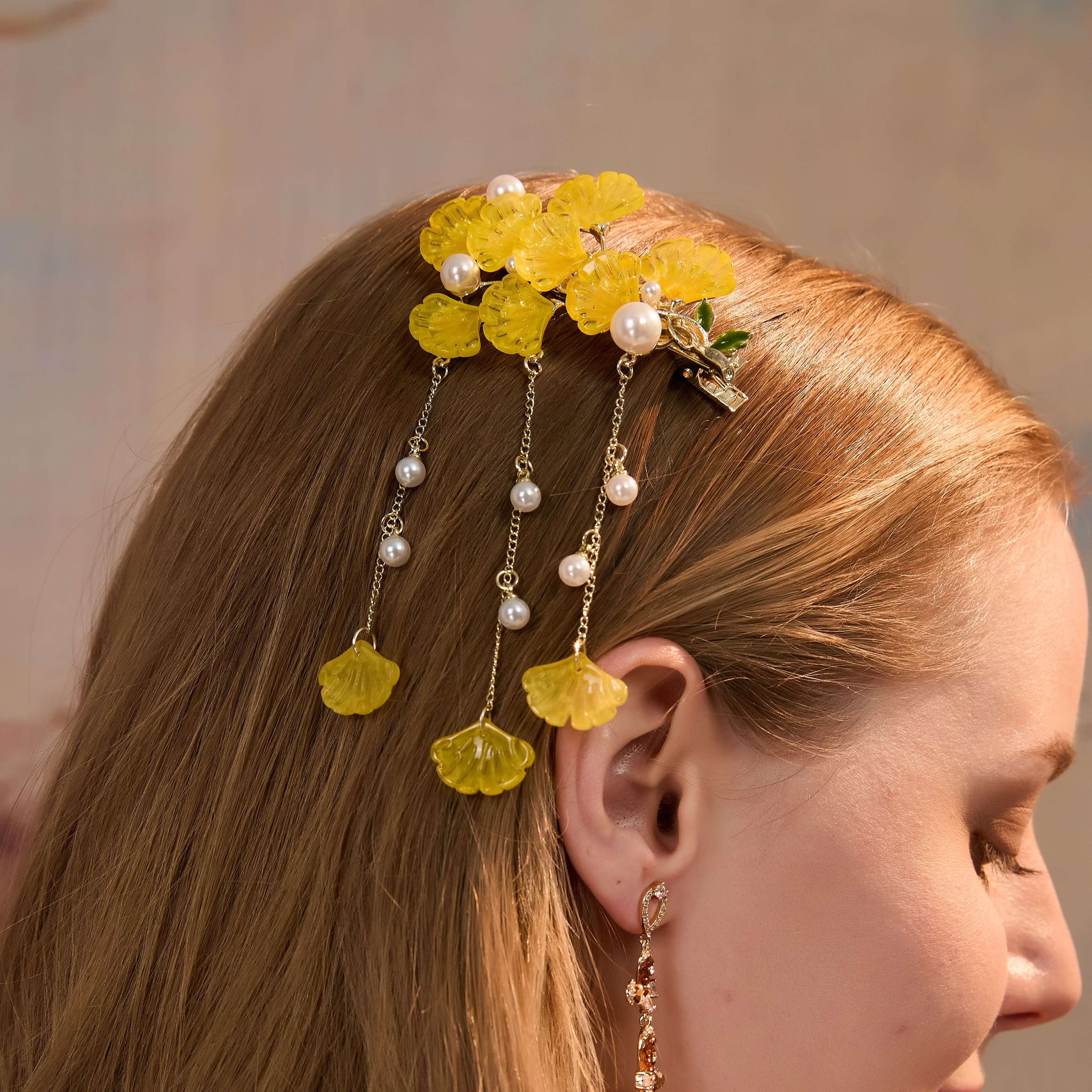 Yellow Ginkgo Tassel Hair Clip