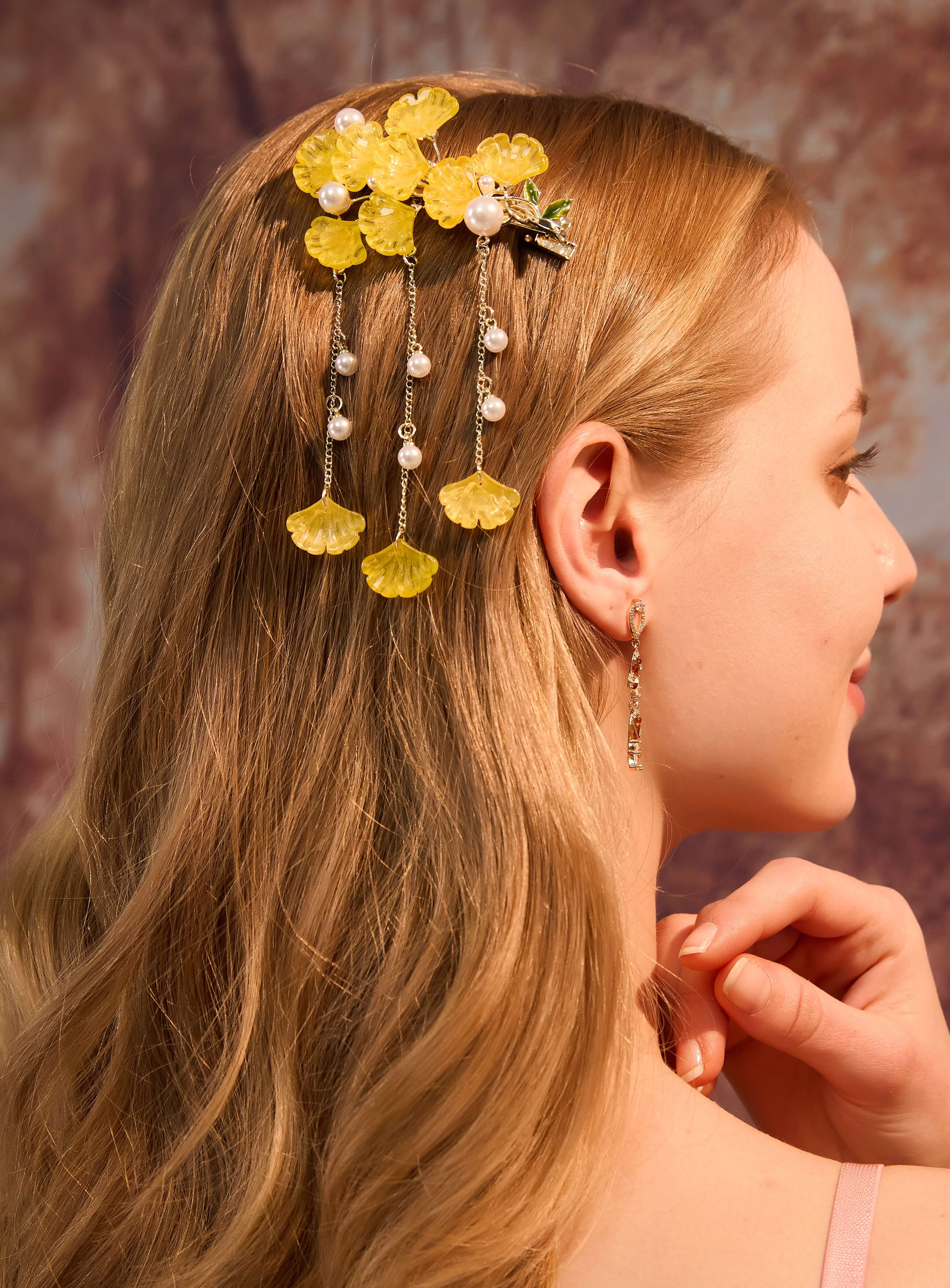 Yellow Ginkgo Tassel Hair Clip
