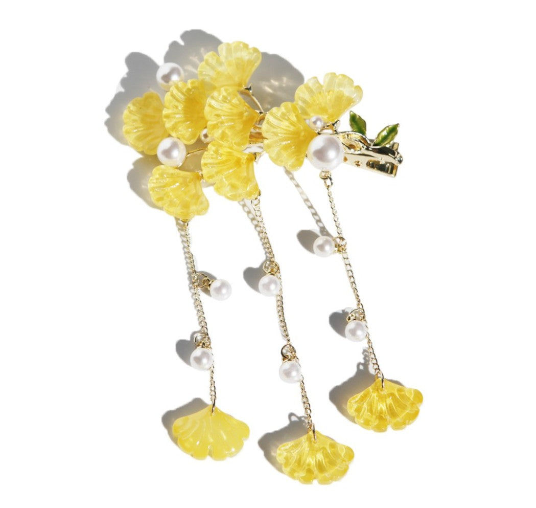 Yellow Ginkgo Tassel Hair Clip