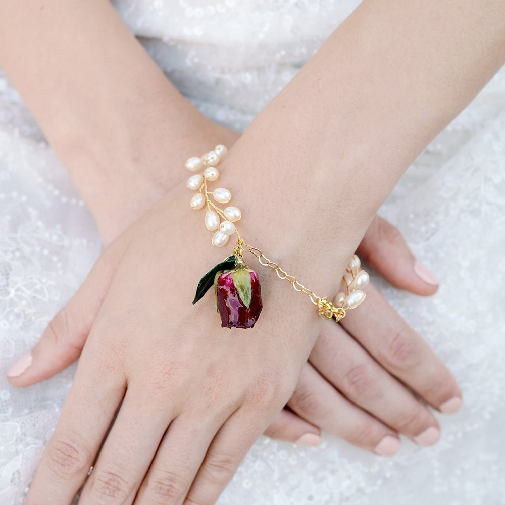 #roseflowerbracelet# - #jewelryblossom##bracelet##fairyearrings##weddingbracelet##realflowerbracelet##rosepearlbracelet#