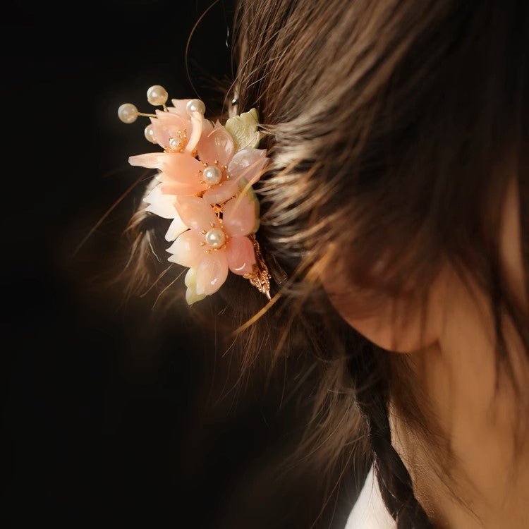 Cherry Blossom Pearl Garden Hair ClipHair ClipsJewelryBlossomuniqueflowerearringsgiftforhermothergiftdaughtergiftbirthdaygiftanniversarygift