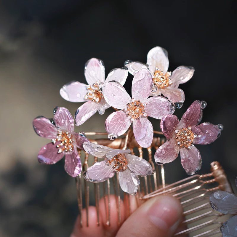 Golden Stamen Glittering Cherry Blossom Hair CombHAIRJewelryBlossomuniqueflowerearringsgiftforhermothergiftdaughtergiftbirthdaygiftanniversarygift