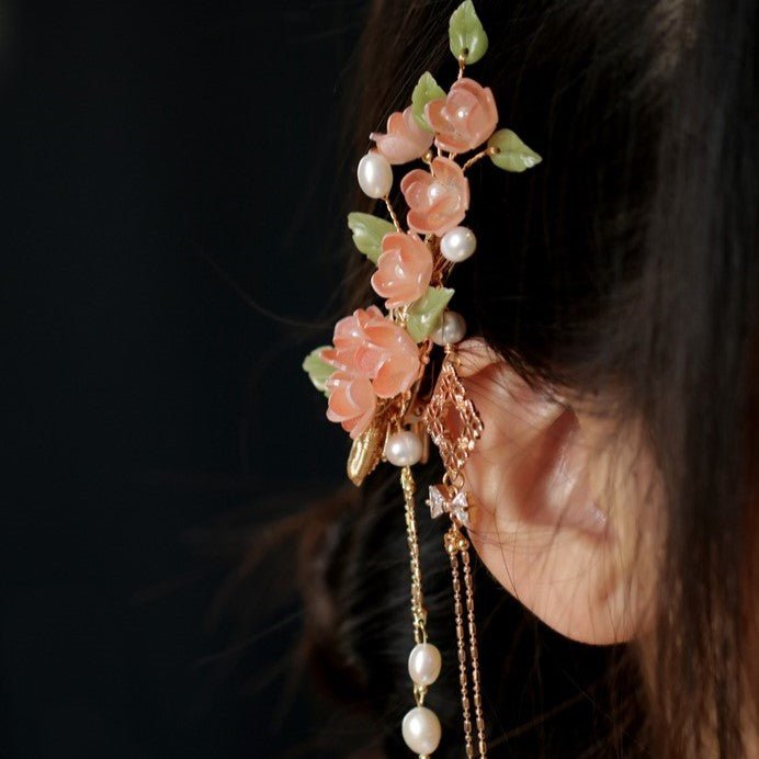 Peach Camellia Flower Hair ClipHair ClipsJewelryBlossomuniqueflowerearringsgiftforhermothergiftdaughtergiftbirthdaygiftanniversarygift