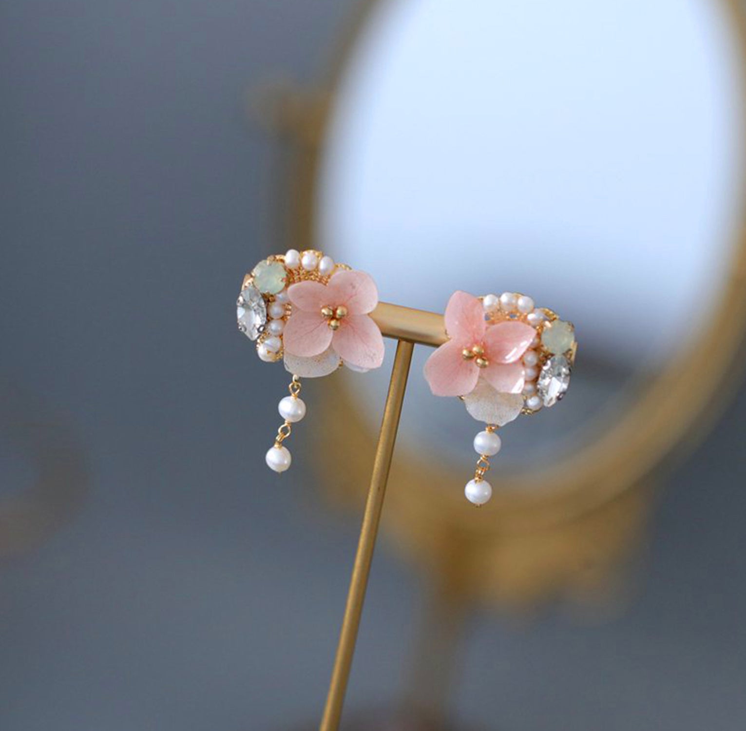 Pink Hydrangea Gemstone EarringsEarringsJewelryBlossomuniqueflowerearringsgiftforhermothergiftdaughtergiftbirthdaygiftanniversarygift