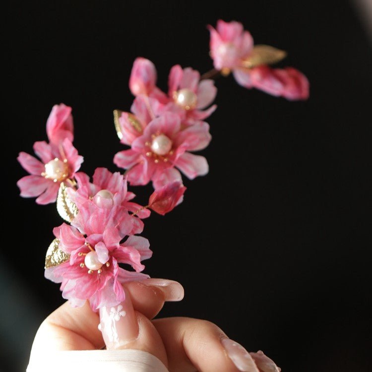 Pink Plum with Golden Leaf Hair ClipHair ClipsJewelryBlossomuniqueflowerearringsgiftforhermothergiftdaughtergiftbirthdaygiftanniversarygift