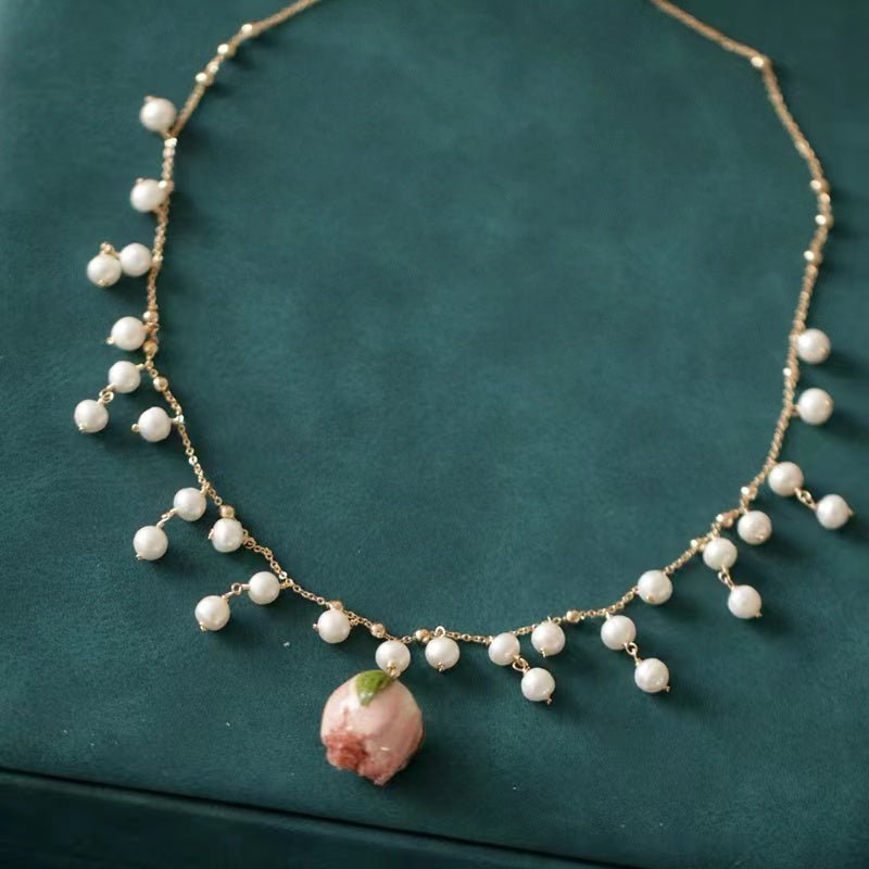 Pink Rosebud Natural Pearl NecklaceNecklaceJewelryBlossomuniqueflowerearringsgiftforhermothergiftdaughtergiftbirthdaygiftanniversarygift