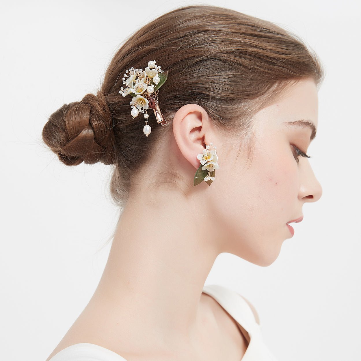 Pyrus Pear Flower Hairpin - 2pcHair ClipsJewelryBlossomuniqueflowerearringsgiftforhermothergiftdaughtergiftbirthdaygiftanniversarygift