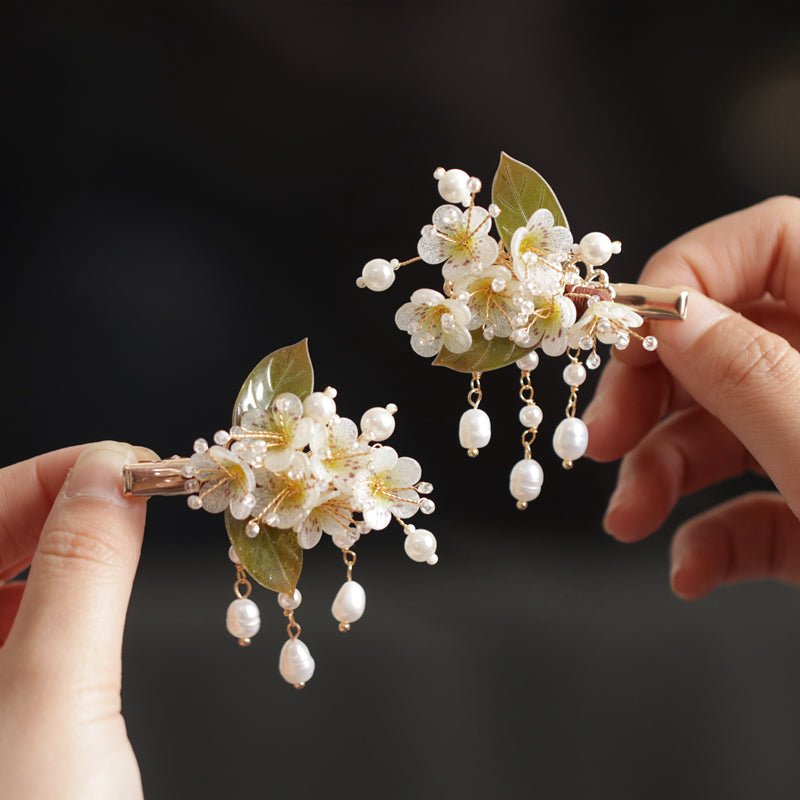 Pyrus Pear Flower Hairpin - 2pcHair ClipsJewelryBlossomuniqueflowerearringsgiftforhermothergiftdaughtergiftbirthdaygiftanniversarygift