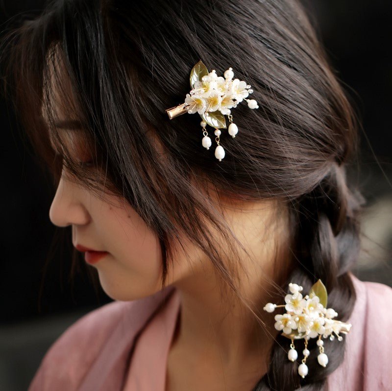 Pyrus Pear Flower Hairpin - 2pcHair ClipsJewelryBlossomuniqueflowerearringsgiftforhermothergiftdaughtergiftbirthdaygiftanniversarygift