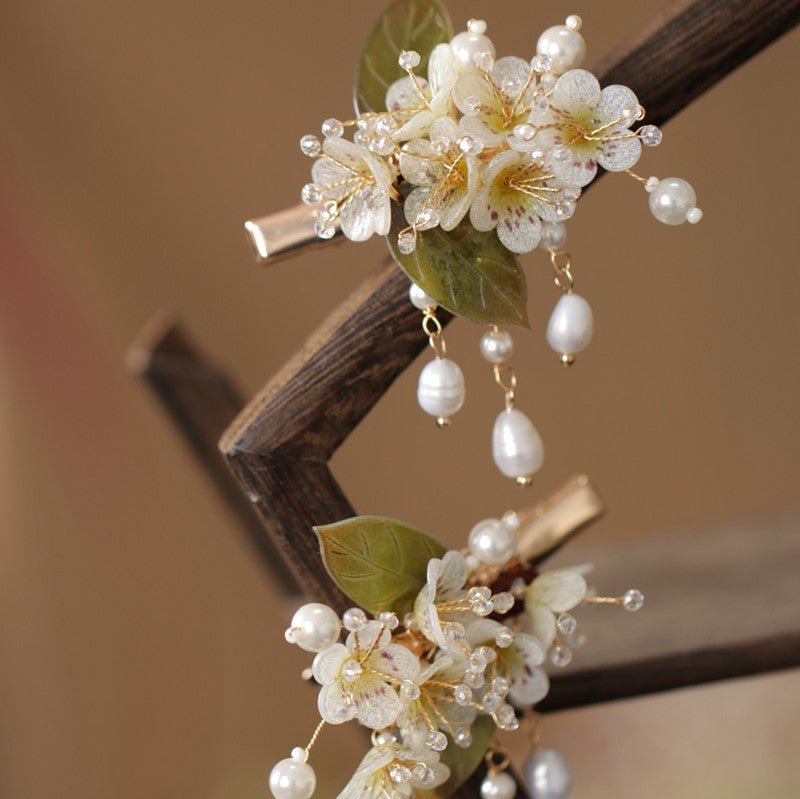 Pyrus Pear Flower Hairpin - 2pcHair ClipsJewelryBlossomuniqueflowerearringsgiftforhermothergiftdaughtergiftbirthdaygiftanniversarygift