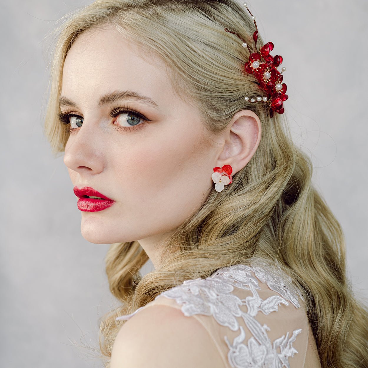 Red Clarke Plum Flower Hair ClipHair ClipsJewelryBlossomuniqueflowerearringsgiftforhermothergiftdaughtergiftbirthdaygiftanniversarygift