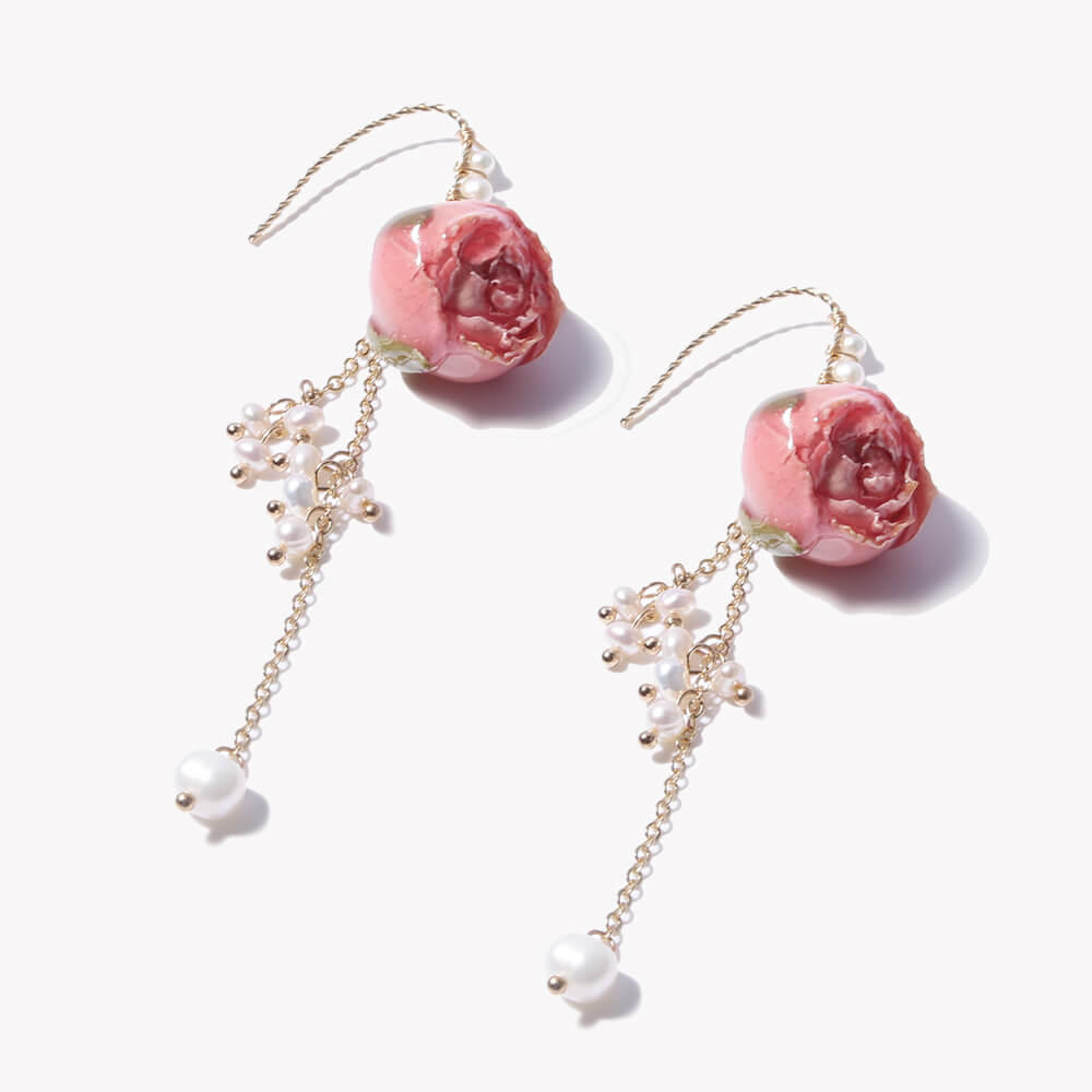 Rosebud Natural Pearl Drop EarringsEarringsJewelryBlossomuniqueflowerearringsgiftforhermothergiftdaughtergiftbirthdaygiftanniversarygift