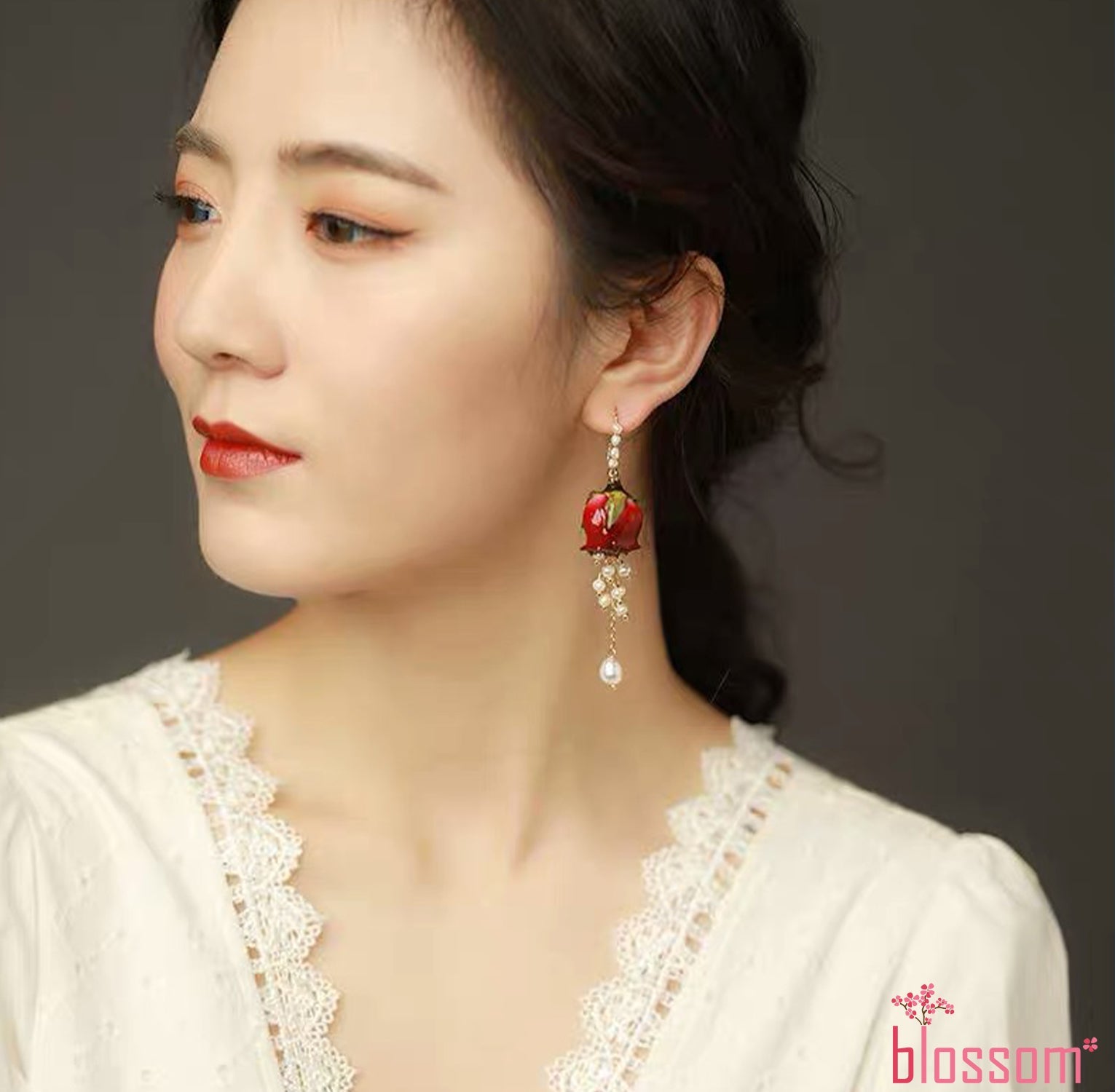 Rosebud Natural Pearl Drop EarringsEarringsJewelryBlossomuniqueflowerearringsgiftforhermothergiftdaughtergiftbirthdaygiftanniversarygift