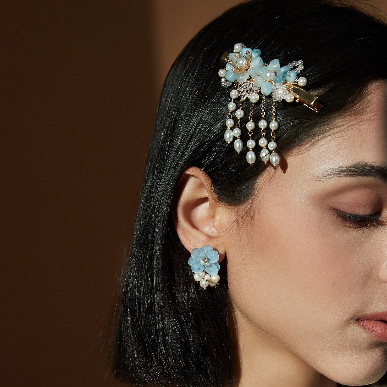 Tiana Blue Floral Raindrop EarringsEarringsJewelryBlossomuniqueflowerearringsgiftforhermothergiftdaughtergiftbirthdaygiftanniversarygift