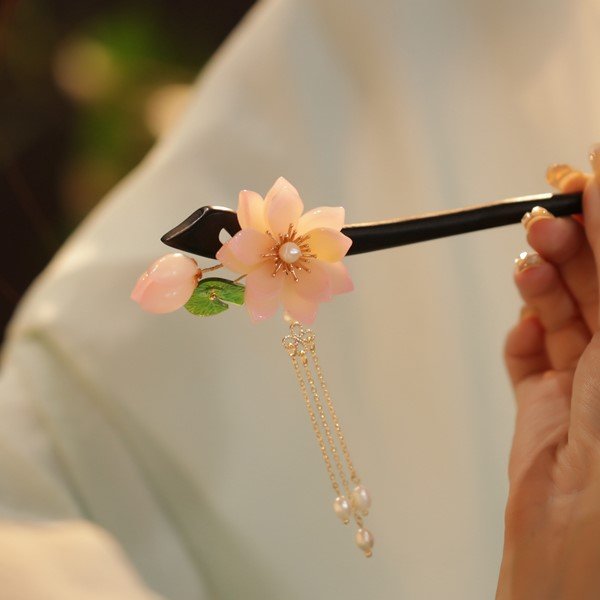 Translucent Lotus Garden Hair StickHAIRJewelryBlossomuniqueflowerearringsgiftforhermothergiftdaughtergiftbirthdaygiftanniversarygift