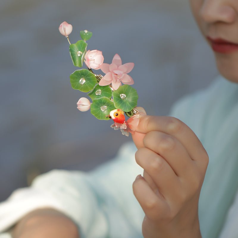 Waterlily Pond Goldfish Hair ClipHair ClipsJewelryBlossomuniqueflowerearringsgiftforhermothergiftdaughtergiftbirthdaygiftanniversarygift