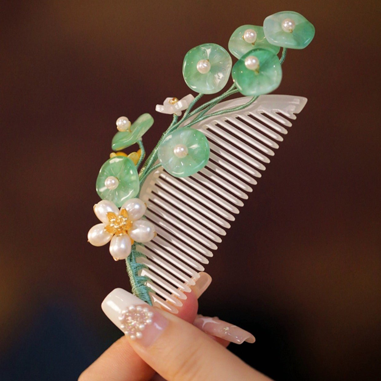 Waterlily Pond Hair Side CombHAIRJewelryBlossomuniqueflowerearringsgiftforhermothergiftdaughtergiftbirthdaygiftanniversarygift