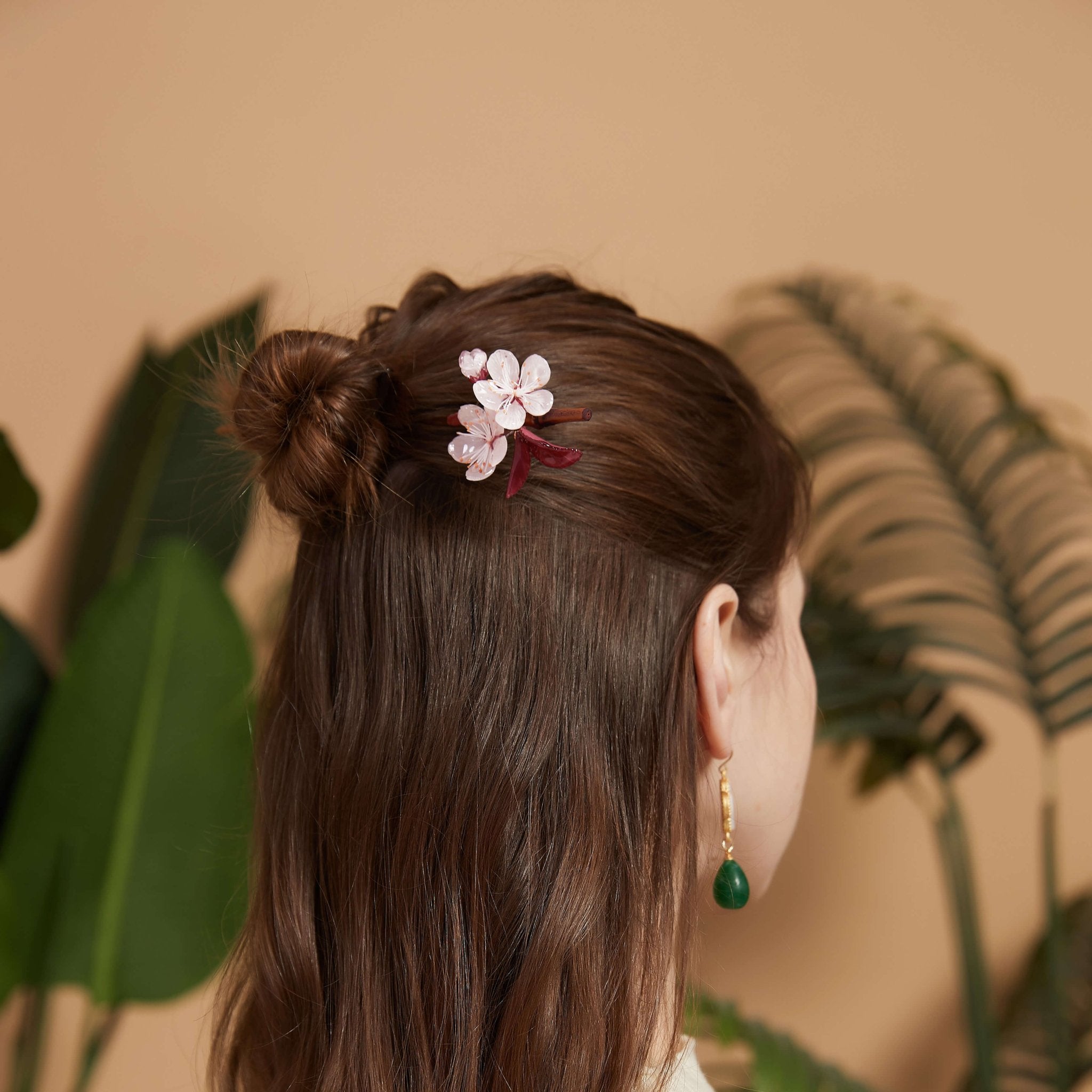 White Flowering Cherry Blossom Hair StickHAIRJewelryBlossomuniqueflowerearringsgiftforhermothergiftdaughtergiftbirthdaygiftanniversarygift