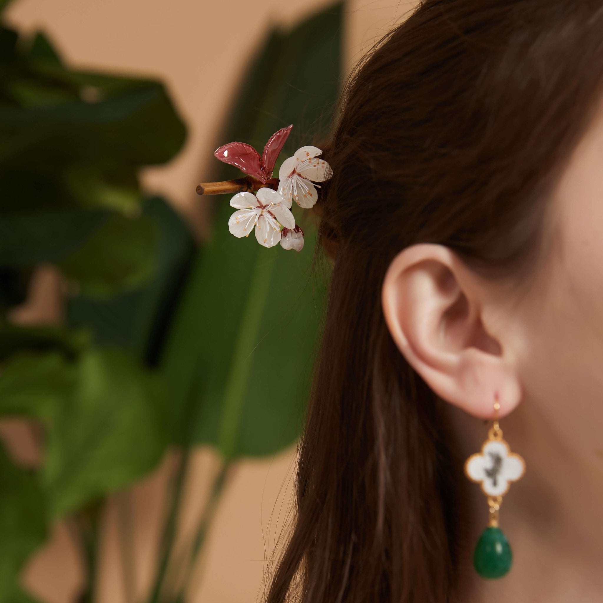 White Flowering Cherry Blossom Hair StickHAIRJewelryBlossomuniqueflowerearringsgiftforhermothergiftdaughtergiftbirthdaygiftanniversarygift