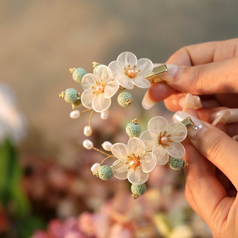 White Plum Flowers Hair ClipHair ClipsJewelryBlossomuniqueflowerearringsgiftforhermothergiftdaughtergiftbirthdaygiftanniversarygift
