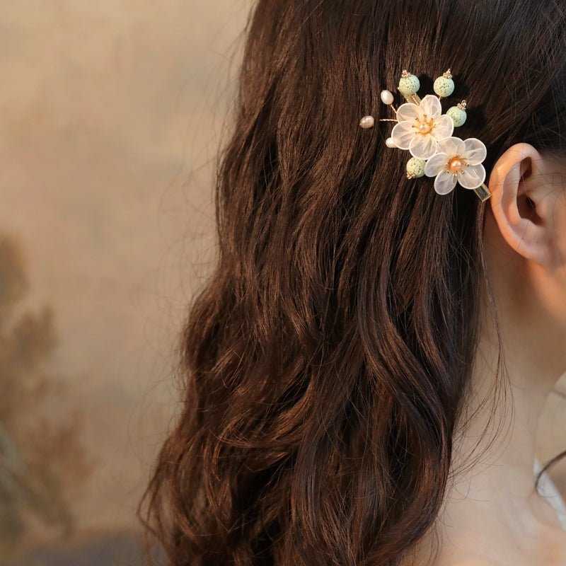 White Plum Flowers Hair ClipHair ClipsJewelryBlossomuniqueflowerearringsgiftforhermothergiftdaughtergiftbirthdaygiftanniversarygift