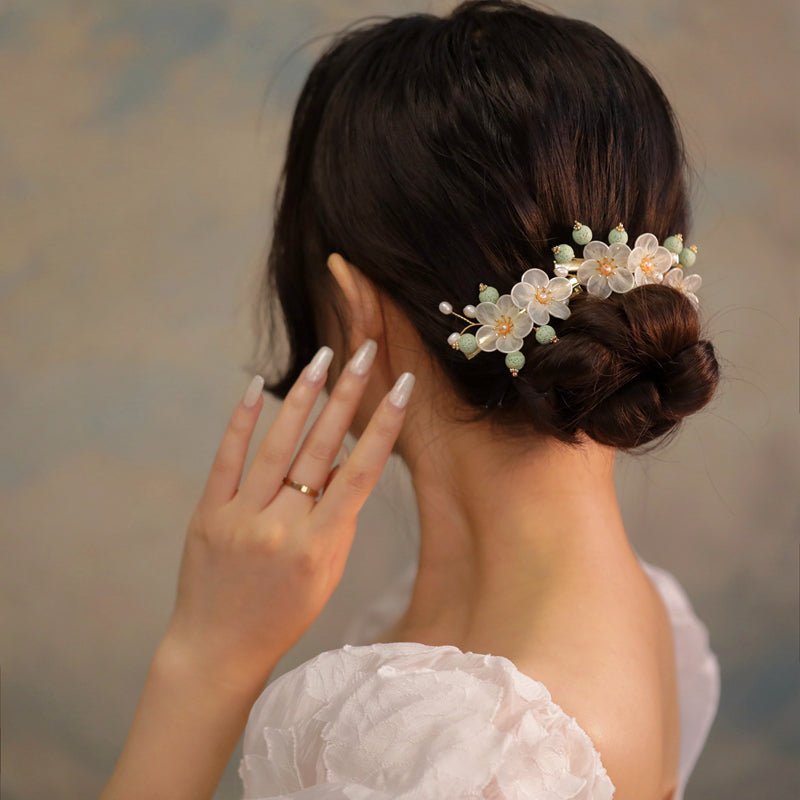 White Plum Flowers Hair ClipHair ClipsJewelryBlossomuniqueflowerearringsgiftforhermothergiftdaughtergiftbirthdaygiftanniversarygift