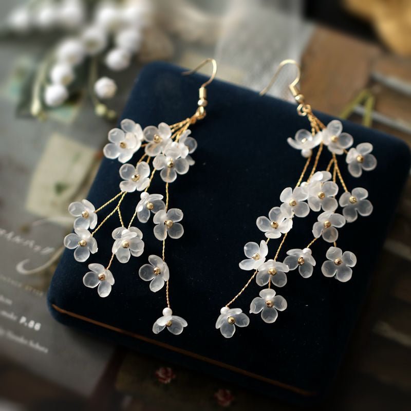 White Translucent Pear Flowers Drop EarringsEarringsJewelryBlossomuniqueflowerearringsgiftforhermothergiftdaughtergiftbirthdaygiftanniversarygift